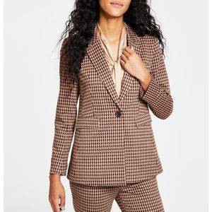 Women's Houndstooth Notch-Lapel Long-Sleeve Jacket,